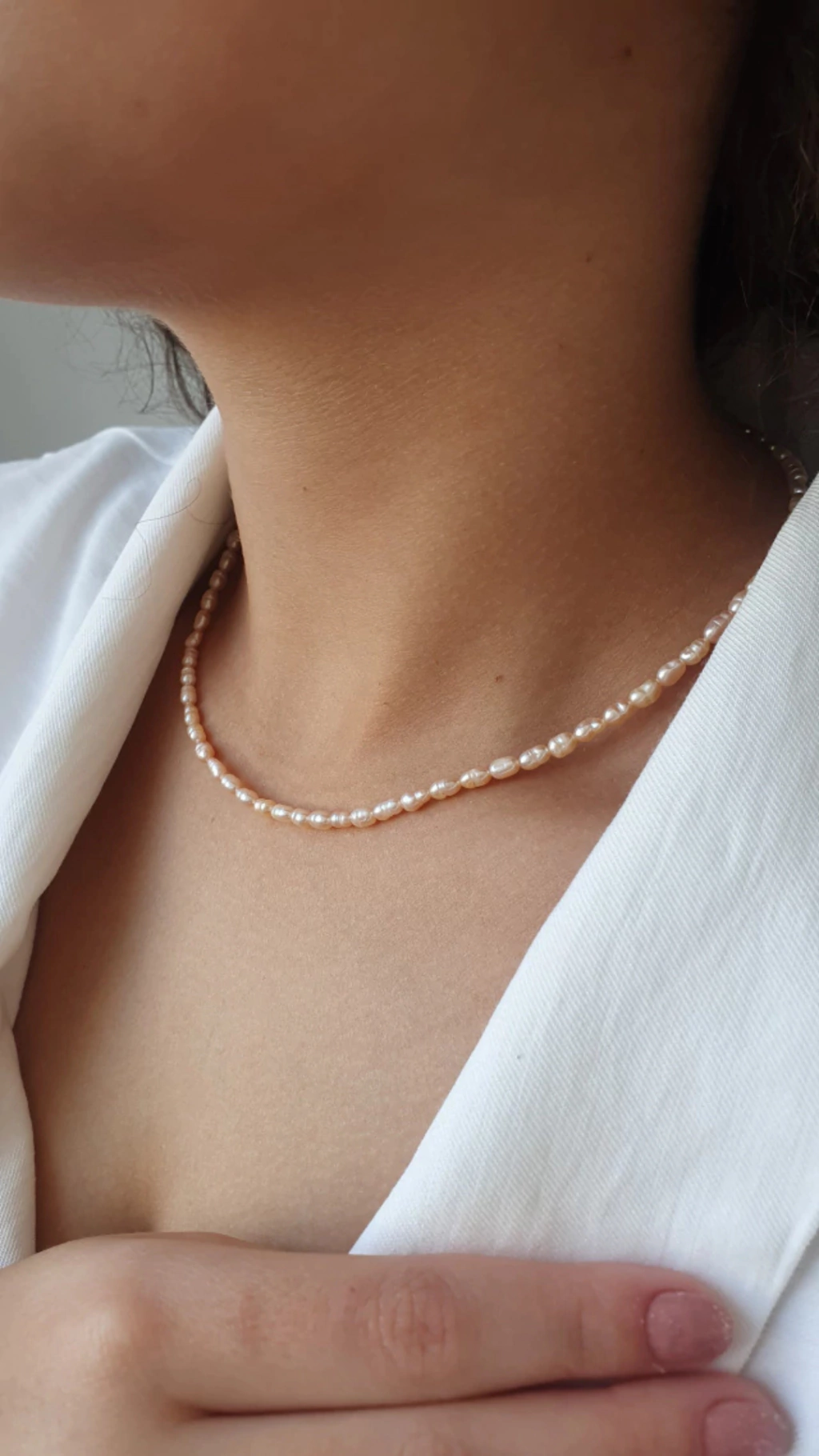 Colar Patricia com pérola de água doce barroquinha rosê - 40cm