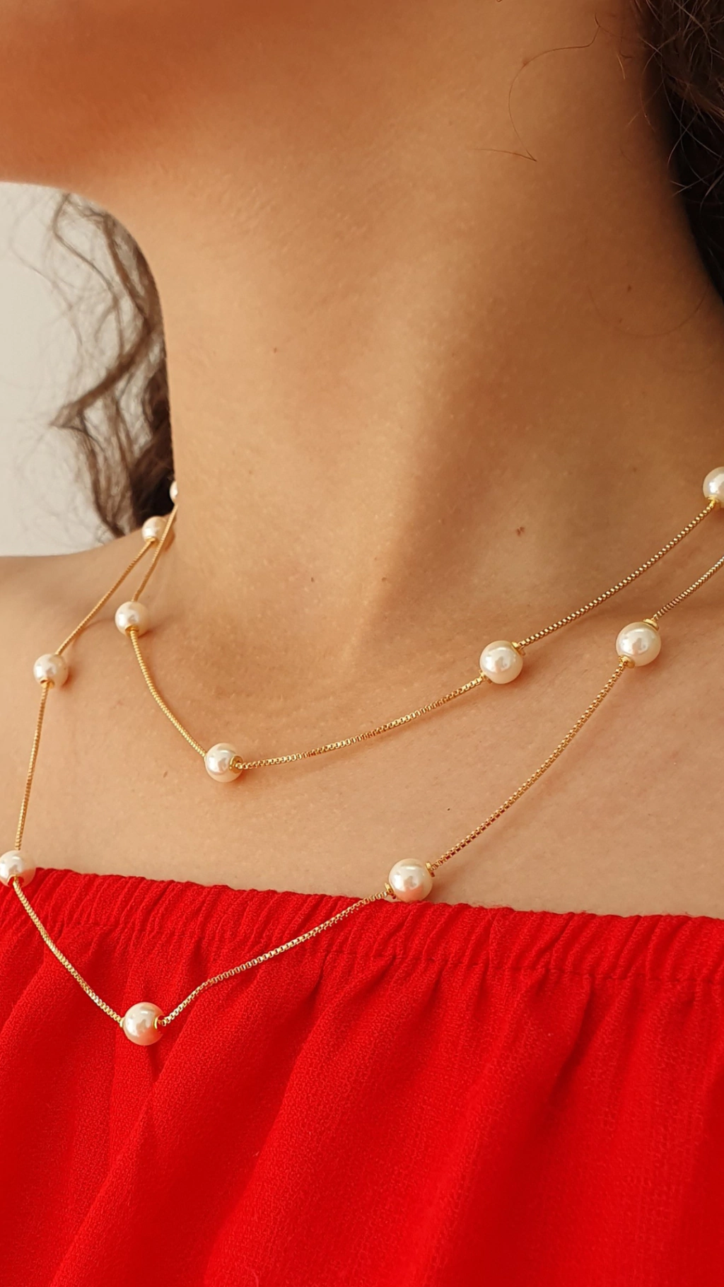 Colar corrente veneziana com pérola de vidro -40cm