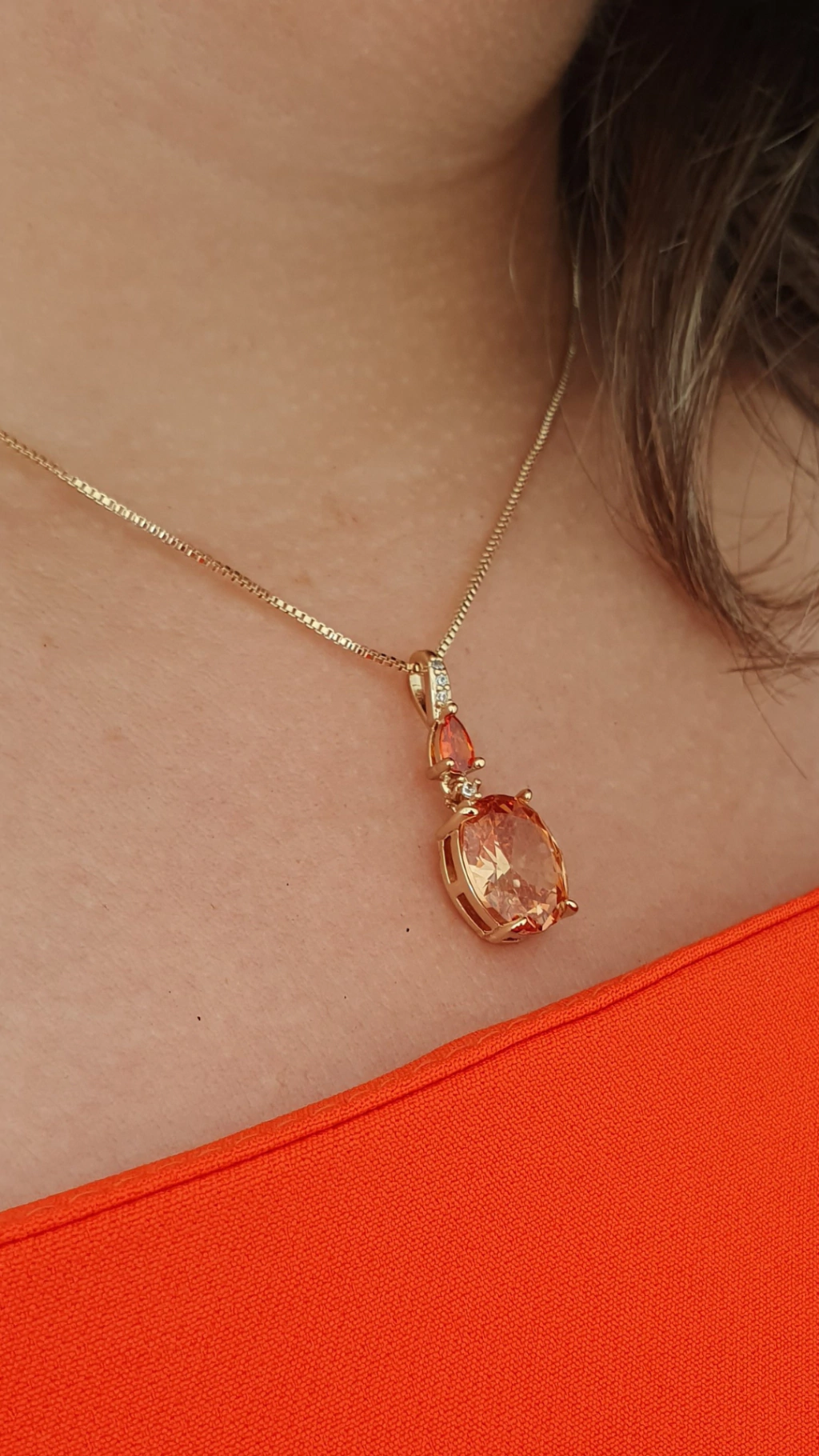 Colar cristal pêssego 45cm
