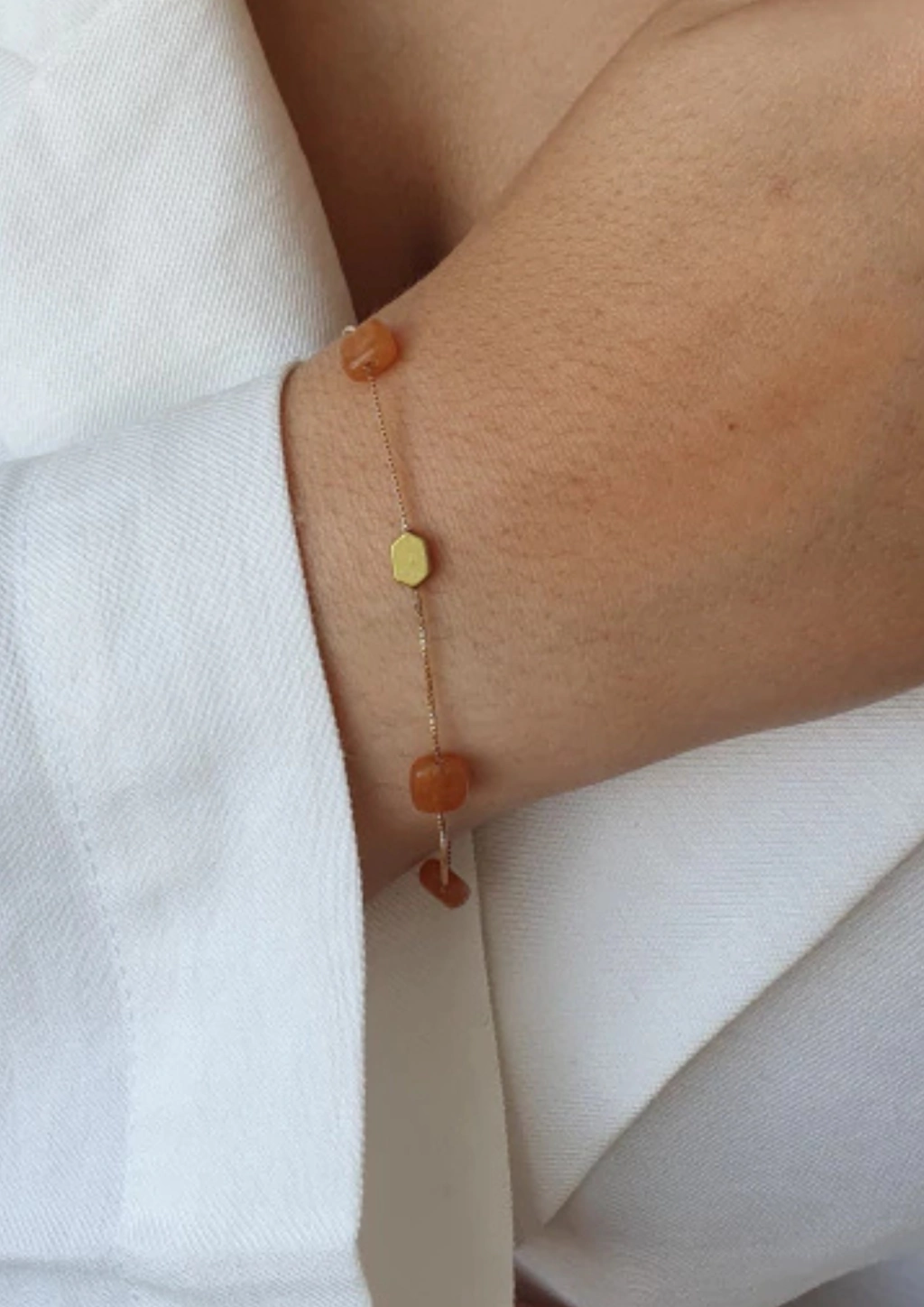 Pulseira Amanda veneziana com jade caramelo e hematita-18cm