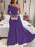 Vestido Para Mãe de noivos Longo de Manga Comprida Elegante com Pescoço Assimétrico e Cor Sólida