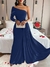 Vestido Para Mãe de noivos Longo de Manga Comprida Elegante com Pescoço Assimétrico e Cor Sólida