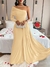 Vestido Para Mãe de noivos Longo de Manga Comprida Elegante com Pescoço Assimétrico e Cor Sólida na internet