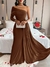 Vestido Para Mãe de noivos Longo de Manga Comprida Elegante com Pescoço Assimétrico e Cor Sólida - loja online
