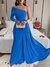 Vestido Para Mãe de noivos Longo de Manga Comprida Elegante com Pescoço Assimétrico e Cor Sólida - Nazinne