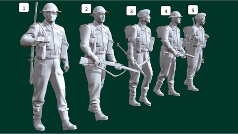 Soldado Británico Mod2 ww2 escala 1/16 (12cm) color blanco
