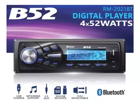 B52Radio para auto Rm-2021bt estéreo Bluetooth Mp3 Usb 4x52w