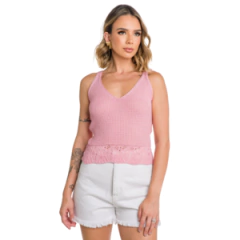 Blusa Feminina Cropped Tricot Rendado (LUPITA) na internet