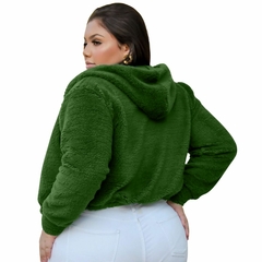 Jaqueta feminina cropped teddy com capuz e zíper 38 ao 50 - casaquinho feminino - comprar online