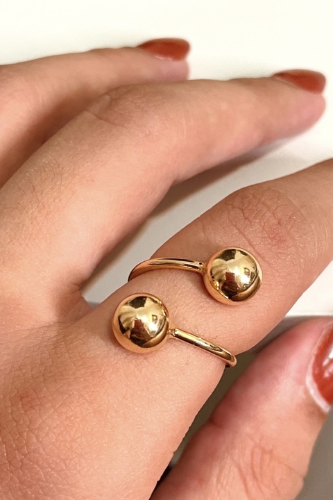 Anel bolas ajustável em semijoia banhada à ouro - comprar online