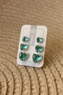 trio de brincos coração verde turmalina - comprar online