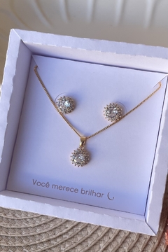 conjunto redondo cristal em semijoia banhada à ouro - comprar online
