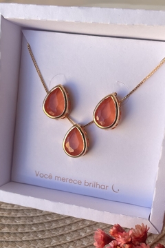 conjunto gota max laranja em semijoia banhada à ouro - comprar online