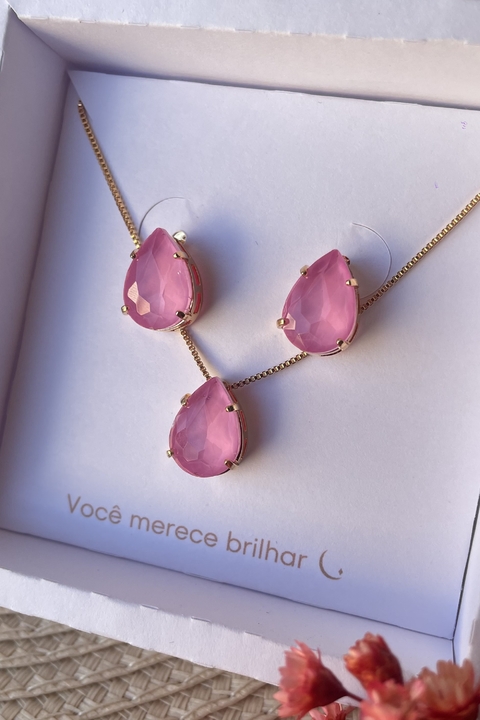 conjunto gota max rosê em semijoia banhada à ouro - comprar online