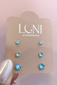 trio de brincos redondo azul ciano - comprar online