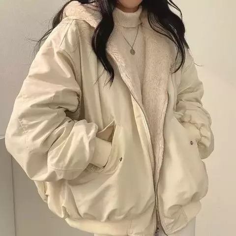 Casaco Kawaii de dupla face com capuz feminino, Parkas grossas quentes, casaco f