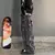 Calça jeans feminina e masculina com padrão bordado retrô, calça reta de per na internet