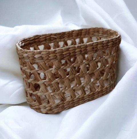 Cesto Oval Vazado Palha Natural 30x18 Organização com Estilo