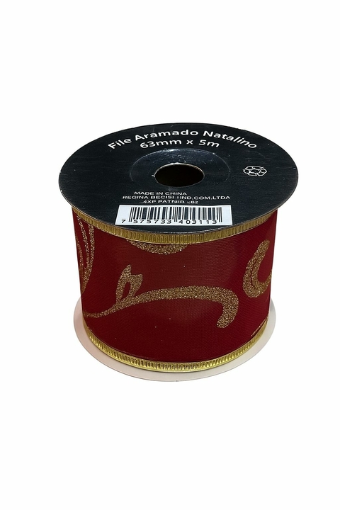 Fita decorativa aramada vermelha - 6,3 cm x 9,1 m