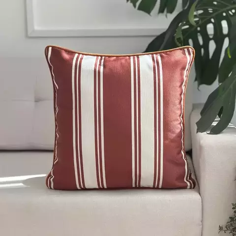 Capa almofada linhão branco listras terracota - 45 x 45 cm