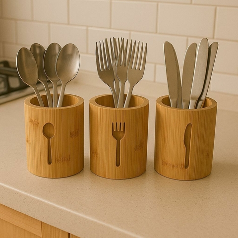 Porta-Talheres de Bambu 13cm Organizador Sustentável e Elegante