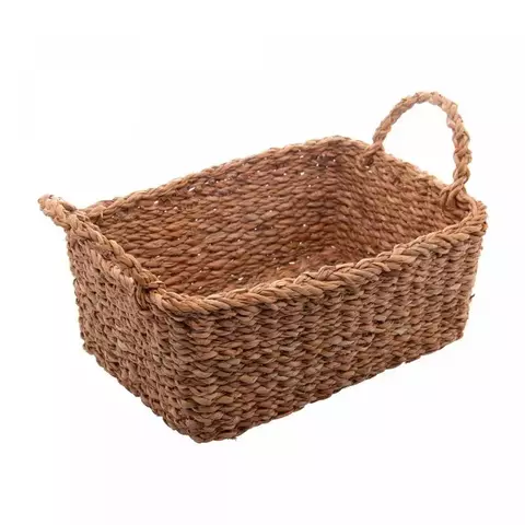 Cesta retangular de fibra natural com alça - grande
