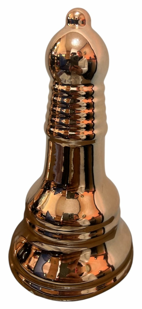 Enfeite peças xadrez bispo metalizado grande rosê em cerâmica - 14 cm