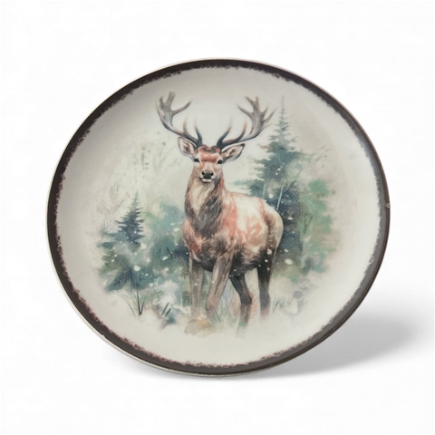 Kit 4 Pratos de Sobremesa Natalino Rena na neve Oxford – 20 cm