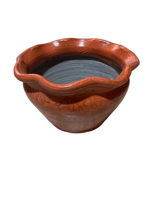 Vaso barro médio borda ondulada goiaba rustico artesanal
