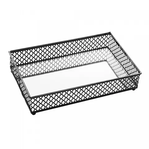 Bandeja de metal c/espelho Barcelona preta - 21 x 13 x 5 cm