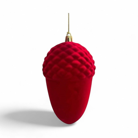 Enfeite natalino pinha em veludo vermelho - 14 cm