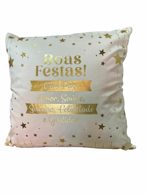 Capa de Almofada Natalina Off White Boas Festas – 43x43