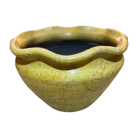 Vaso de Barro Borda Ondulada Amarela Rústico Artesanal