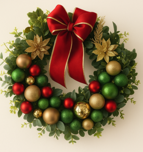 Guirlanda de Natal com Eucalipto e Bolas Decorativas