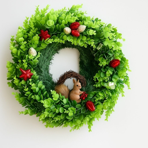 Guirlanda Natal esquilo decorada - 45 cm
