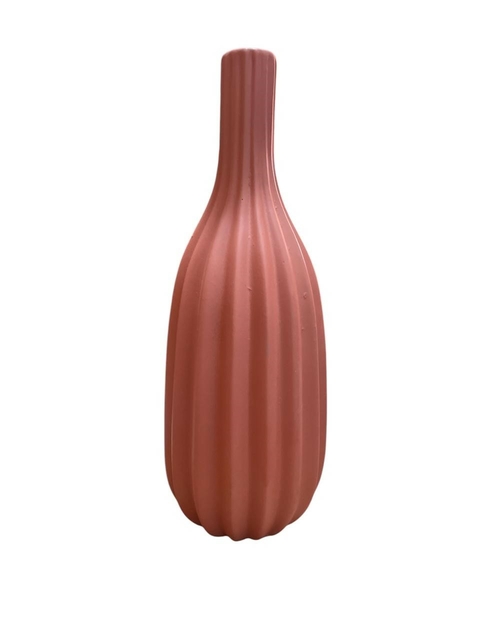 Vaso tubo listrado médio em cerâmica - goiaba