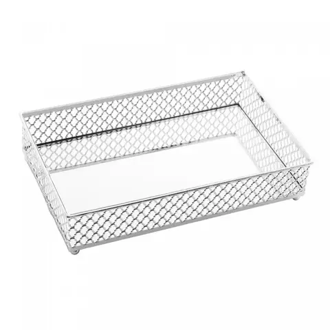 Bandeja de metal c/espelho Barcelona prateada - 21 x 13 x 5 cm