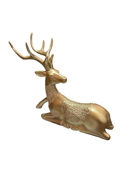 Rena Natalina Dourada em Resina – Deitada, 20 cm