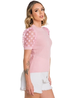 Blusa Tule Manga Curta Elegante