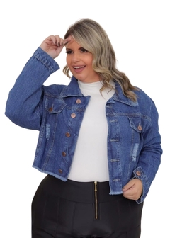 Jaqueta Jeans Feminina Plus Size Azul