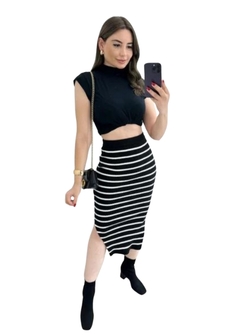 Saia Midi Tricot Fenda Lateral