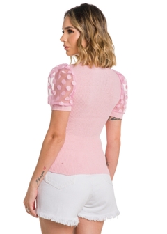Blusa Tule Manga Curta Elegante na internet