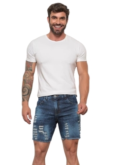 Bermuda Jeans Curta Rasgada Casual na internet