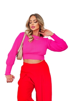 Cropped Manga Longa Liso Tricot - comprar online