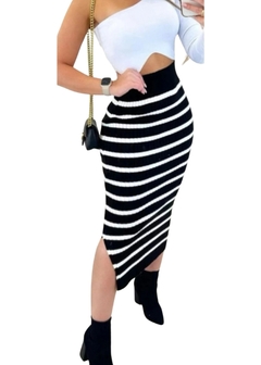 Saia Midi Tricot Fenda Lateral