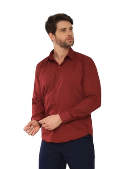 Camisa Social Masculina Slim Vinho - comprar online