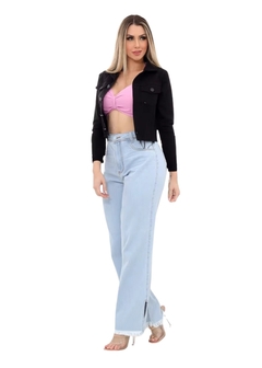 Jaqueta Feminina Cropped Sarja Preta