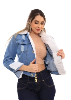 Jaqueta Jeans Cropeed Pelúcia