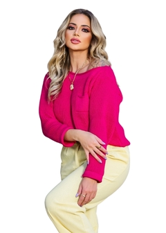 Blusa Curta Tricot Lisa com Bolso - loja online