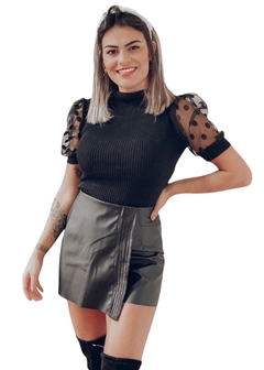 Blusa Tule Manga Curta Elegante - comprar online